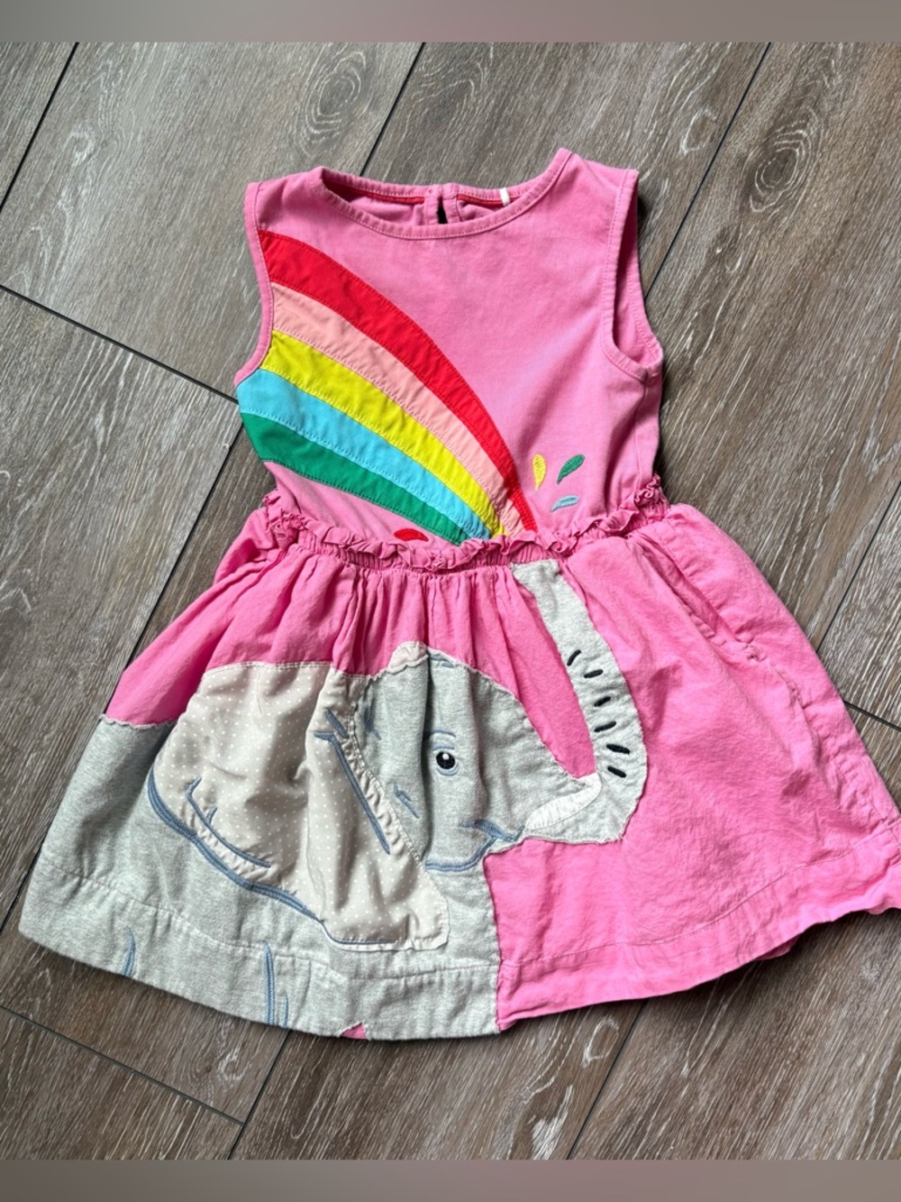 Mini Boden Pink Rainbow & Elephant Applique Dress